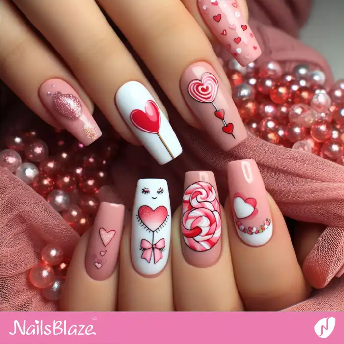 Pink Candies and Lollipops Nail Design | Valentine Nails - NB2289